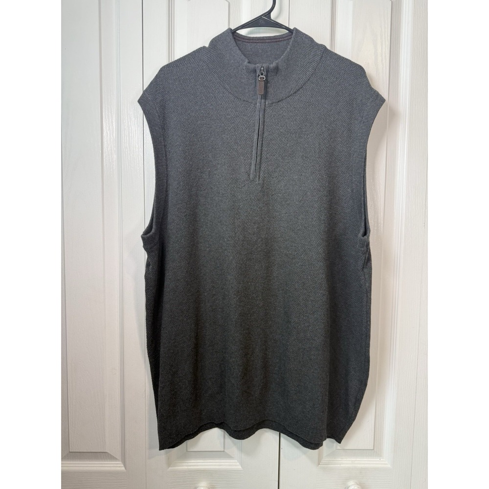 Roundtree & Yorke 2XT Men's Gray‎ Knit Sweater Vest 1/4 Zip Mock Neck Big Tall